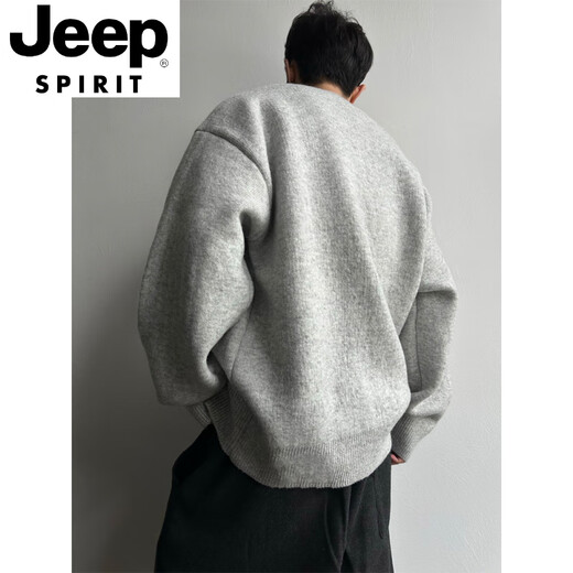 JEEP SPIRIT Light Gray Henley Collar Plush Sweater Men's Winter Lazy Style High-Level Knitted Sweater American Retro Wool Sweater Light Gray Upgraded 90% Buyers Choose M