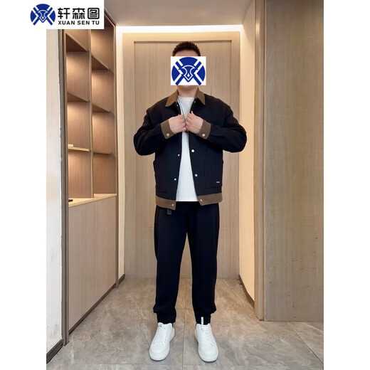 Xuan Sentu Spring and Autumn Men's Light Mature Style Jacket Coat Men's Loose Large Size Stitching Contrast Color Top Fat Man Looks Slim Matching JK505 Black Jacket L (170) Recommended 120-140 Jin Jin is equal to 0.5 kg