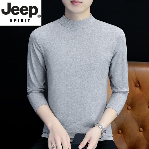 JEEP SPIRIT pure cotton autumn and winter half-high collar bottoming shirt men's slim inner wear long-sleeved T-shirt mid-collar men's autumn coat outer wear YPT192 black half-high collar M recommended 100-115Jin Jin equals 0.5 kg