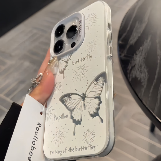 梵皓伊 ins高级感银色蝴蝶适用苹果15手机壳全包防摔iphone14promax保护套镂空镜头13pro/16硬女轻奢新款 银底tpu-镂空蝴蝶 iPhone 16pro