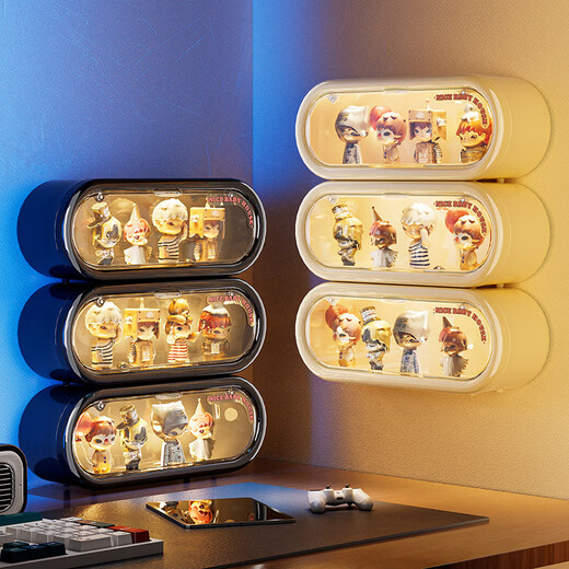 KAMAN blind box storage display rack wall-mounted Bubble Mart wall display box display box small figure dust-proof storage box milk white can be wall-mounted/comes with 1 light strip