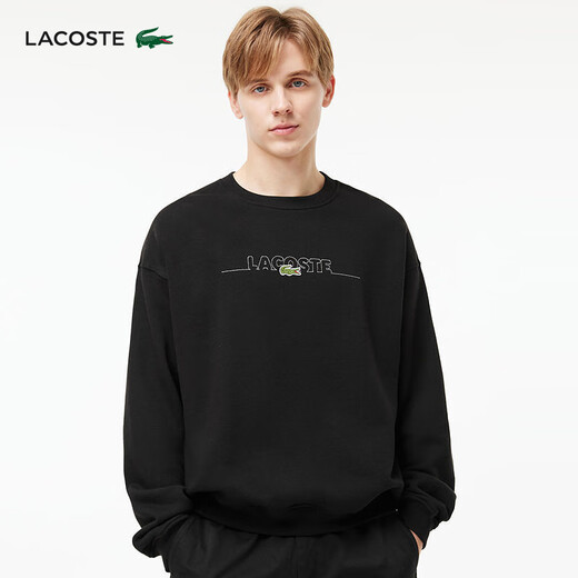 LACOSTE法国鳄鱼男装法国制造宽松版型棉质圆领套头运动卫衣|SH3878 031/黑色 M 4