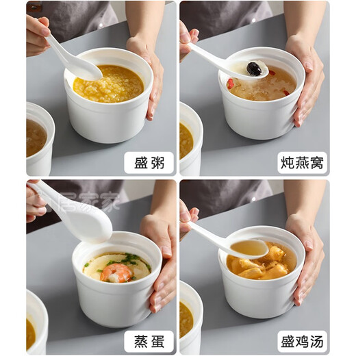 Bethes Ceramic Bowl Stew Cup Waterproof Stew Cup Soup Cup Steamed Egg Custard Bowl Steaming Cup Earthen Pot Stew Cup Yan Cup Covered Spoon and Sauce 420ml