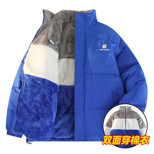 NASA RHUDE夹克男女同款羊羔绒2024冬季双面穿羊羔绒外套加厚棉衣外套男冬款 6196@蓝色 M