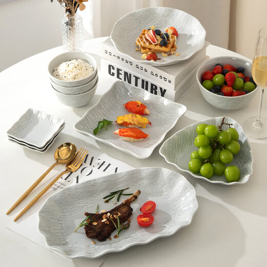 Dish and plate household tableware set 2024 new light luxury ins style simple modern Japanese housewarming underglaze dishes modern gray 38 pieces standard pack (dishwasher