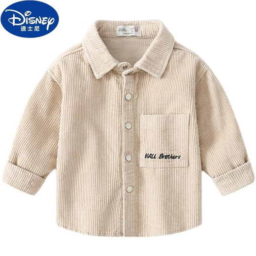 Disney (Disney) boys' shirt thickened corduroy top 2024 new children's clothing children's long-sleeved shirt Korean style trendy boys' jacket plus velvet gray 140 140cm