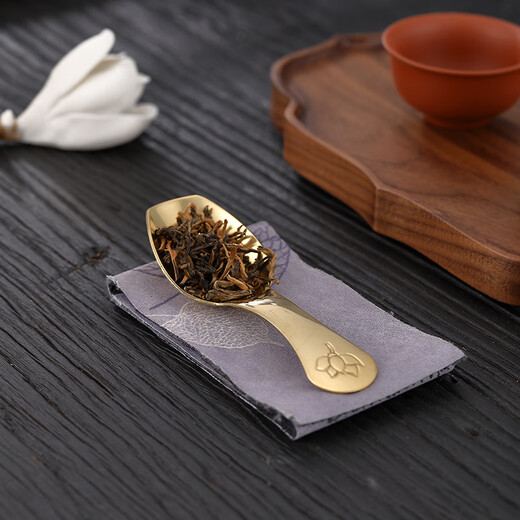 Lulai Juhao high-end brass tea spoon single household tea spoon tea spoon tea making tool tea spoon Kung Fu tea set accessories brass lotus tea spoon