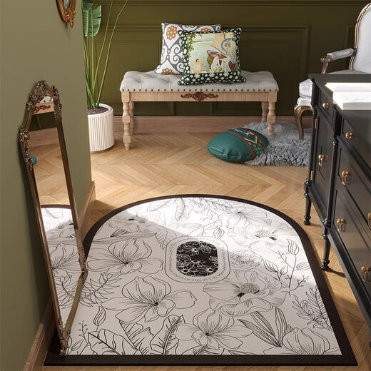 Yingzhu'er light luxury entry door floor mat, high-end feel foot mat, stain-resistant, no-wash PVC retro entry door mat, leather carpet cutting, medieval garden, curved 140X200CM, third generation texture leather