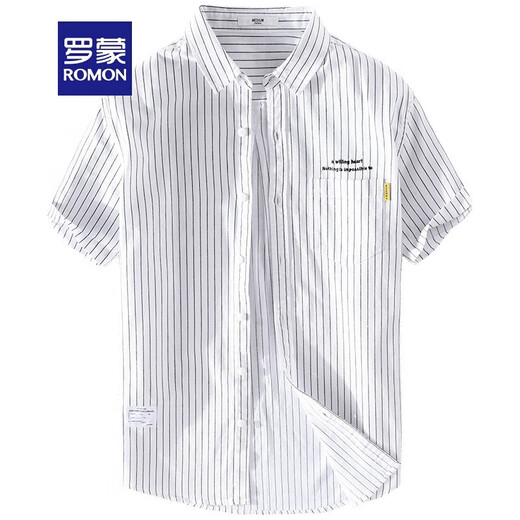 Romon 2025 Camisa de manga corta para hombres Japonés bordado bordado Top de rayas sueltas delgadas y de algodón Evergrande 9740 Negro L120Jin [Jin equivale a 0.5 kg] sobre