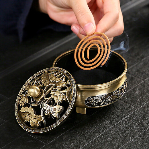 Alloy three-legged lotus incense burner household disc incense burner indoor incense burner live broadcast incense burner incense seal burner ornaments incense burner + three boxes of red sandalwood No Specifications