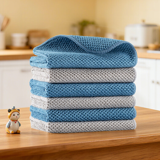 Aimiya milk tea shop special rag absorbs water and does not shed lint to wipe the table kitchen home bar coffee towel cleaning rag blue 30*30-3 pack