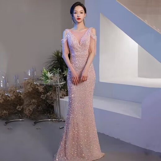 微爱的小松鼠（weiaidexiaosongshu）晚礼服裙女2023新款宴会气质鱼尾主持人名媛轻奢小众高端 白色 M