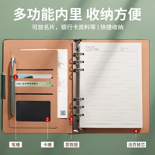 复古羊巴皮活页本本子定制2025新款笔记本可拆卸大学生日记本软皮面可收纳加厚工作会议记事本刻字定做 12033-笔插本-A5黑色