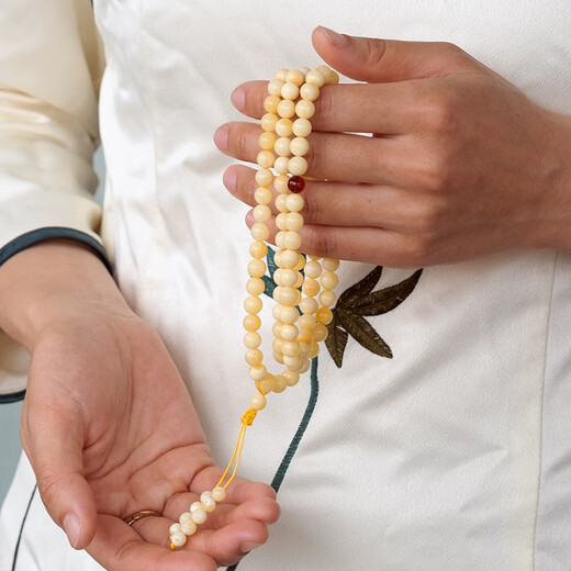 DRJEFUN Natural Amber Beeswax Round Bead Bracelet 108 Necklace Men's Russian Chicken Oil Yellow Bucket Bead Bracelet Women's 7.5mm Certificate No. 6169 Thick Wax Demon Flower