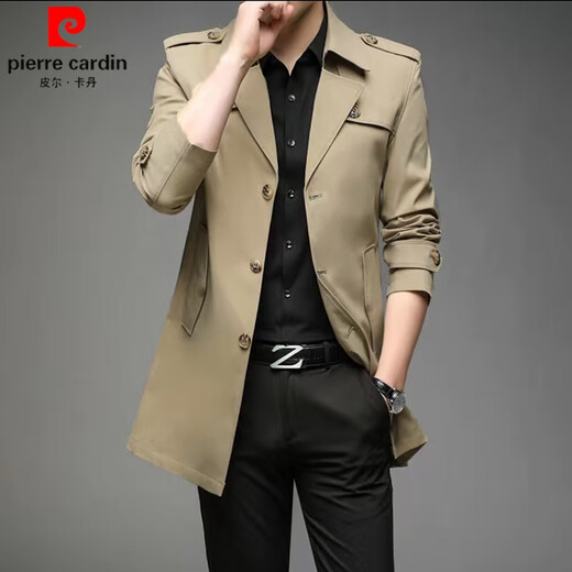 皮尔卡丹（pierre cardin）品牌风衣男士中青年秋季新款外套中长款风衣小西装领夹克爸爸上衣 黑色薄款 175/L 110-130斤