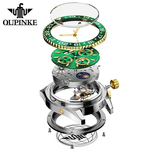 European Pinke Swiss Certified Brand Green Water Ghost Volle automatische mechanische Uhrenbeobachtung leuchtend wasserdichte wasserdichte Geschenke für Freund Männer Uhr OUPKE-3271-STEEL GREEN GREEN