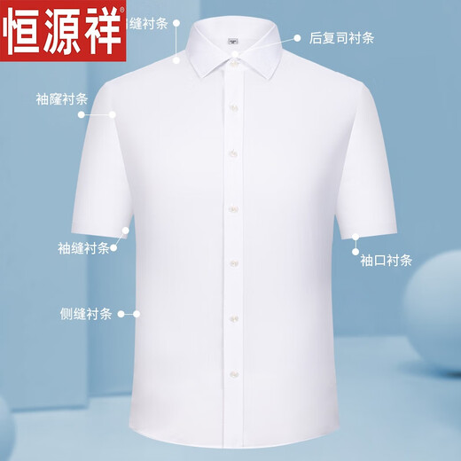 恒源祥纯棉短袖衬衫男士商务职业装夏季薄款免烫抗皱正装衬衣男条纹上衣 DX6636 M 建议体重约115-120斤