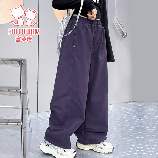富罗迷女童裤子冬季加绒保暖工装裤儿童休闲阔腿裤 紫色 （加绒款） 150