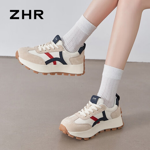 ZHR休闲鞋女秋季复古运动厚底女鞋增高显瘦鞋子女 G686 米蓝 37