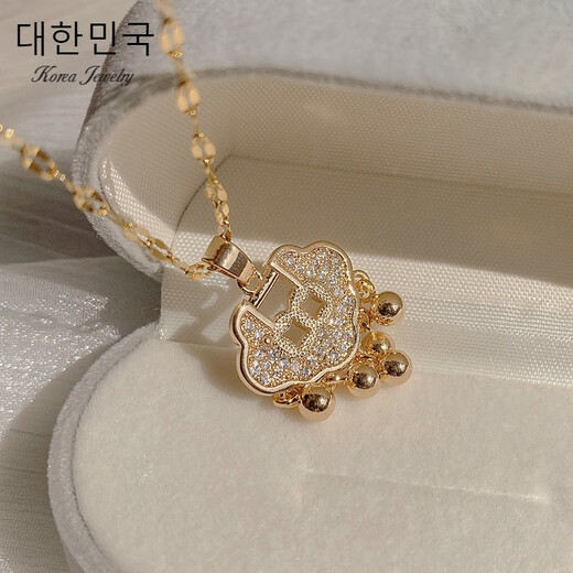 Nouveau collier de verrouillage de la paix rétro chinois pour les femmes de style chinois personnalisé la chaîne de la clavicule Tempérament micro-infligé Niche Pendant Gift XL671 Gold-Titanium Steel Chain