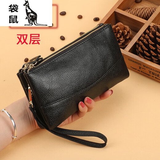 Kangaroo new fashionable wallet women's long double-layer zipper clutch large capacity soft leather mother change mobile phone bag royal blue