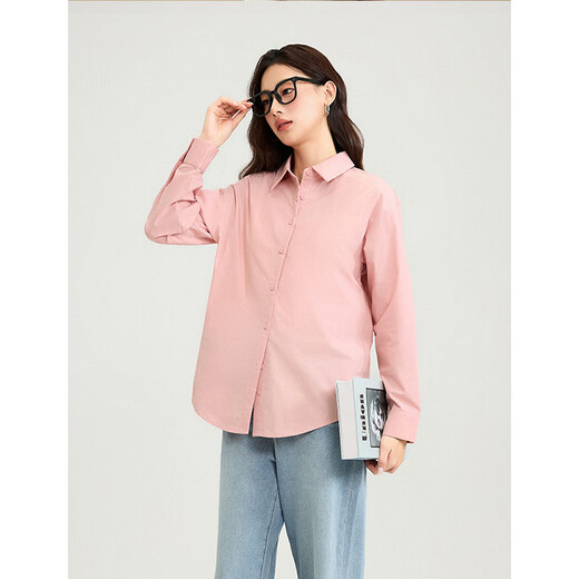 Inman Simple Commuting Casual Spring Women's Loose Classic Retro Long Sleeve White Shirt Top Leather Pink M
