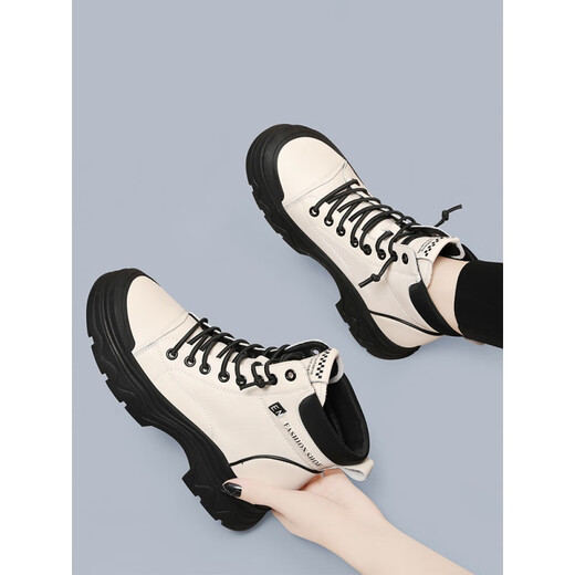 Belle-Ta series brand travel shoes genuine leather high top shoes for women's autumn and winter comfortable soft sole Martin boots non-slip casual single shoes for women 1591m 40