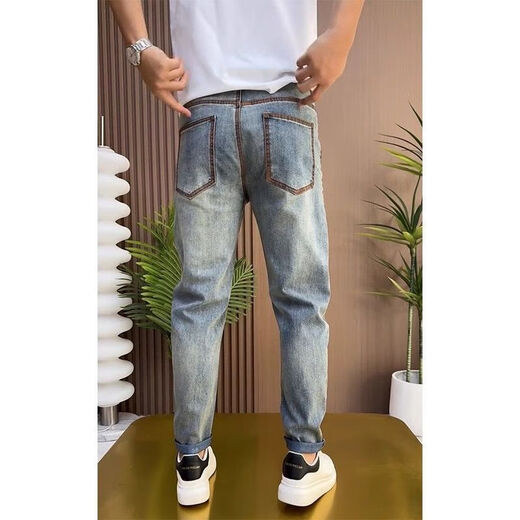 Antarktische Menschen 2024 Herbst-Trend-Jeans-Jeans modische und vielseitige Internet-Promi kleine geraden Hosen schlank und gutaussehend Blue Casual Hosen Qualität Selection-A9761 33