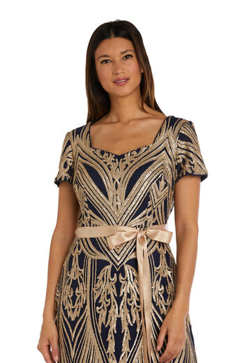 R&M Richards Adult Women's Sequined Long Evening Dress Navy Gold 18 Plus