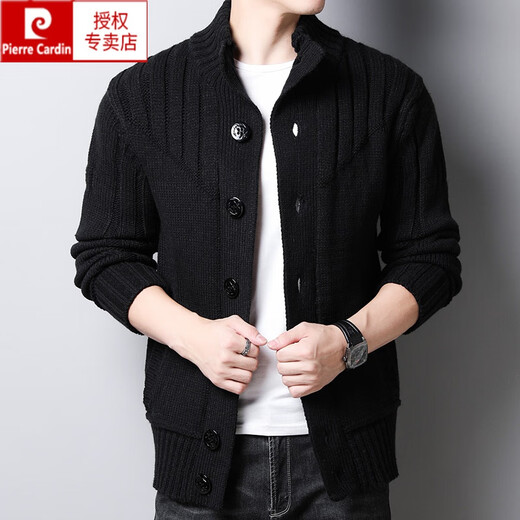 皮尔卡丹（pierre cardin）秋冬季加厚款毛衣外套男针织开衫潮流立领海盗扣复古粗毛线衣 灰色 XL 180