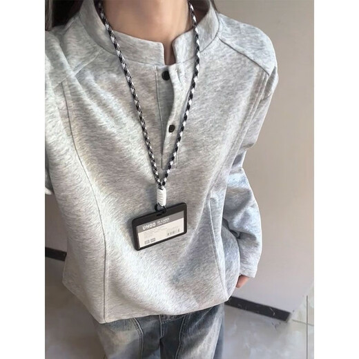 WVZW American Henry collar polo shirt sweatshirt for men and women in autumn deconstructed splicing long-sleeved T-shirt cleanfit shoulder top gray 2XL (recommended 135-150Jin Jin equals 0.5 kg)