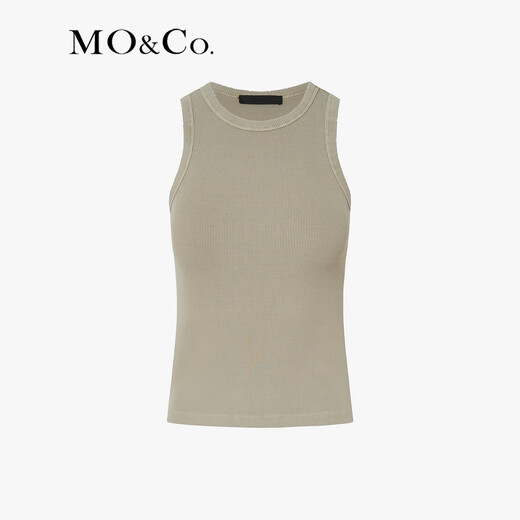 MO / CO. Gilet 5a lavage antibactérien Dirying Dirying Slim ajustement Collier rond de coupe I Top I-Back avec intérieur et extérieur Olive Green S 160