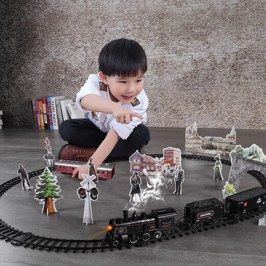 Kinderspielzeug Electric Track Track Dampf Emu Puzzle Boy Retro Track Car Model Geburtstagsgeschenk Upgrade Klassischer Version Track Train - ausgestattet mit 3 Autos