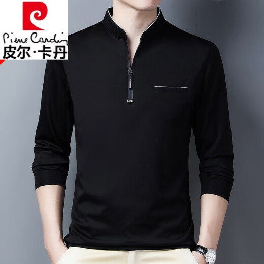 皮尔卡丹（pierre cardin）高档纯棉长袖t恤男士新款拉链款立领中青年大码针织舒适polo.衫潮 加绒6625哈青 加厚 4XL 190建议190-210斤