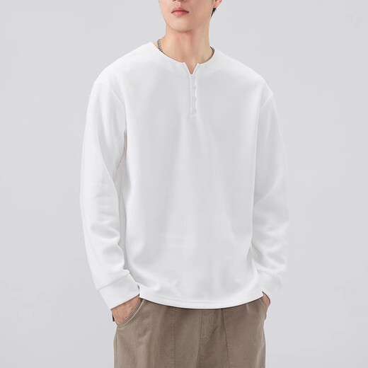 Baleno Henley collar men's long-sleeved sweatshirt, men's autumn trendy top, velvet style, spring and autumn style inner layering shirt, men's t-shirt, black regular L