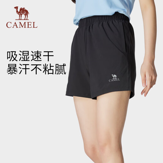 骆驼（CAMEL）运动短裤春夏梭织速干透气清爽休闲短裤 724BAY6002
黑色,女 M