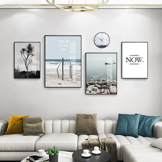 
Mohu (mohu) living room decoration painting sofa background wall mural modern simple landscape landscape painting TV wall high-end new style hanging painting landscape painting 15938 (including wall clock) tempered crystal porcelain large combination - black frame