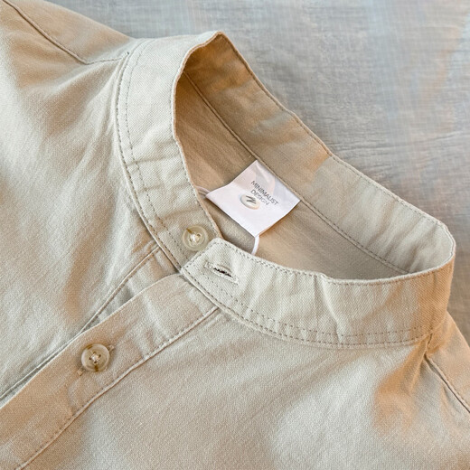 Beihai Erxiang 2025 new autumn men's Henry collar shirt tops as base, versatile, simple, pure cotton, breathable, fashionable, apricot L 120-135Jin Jin equals 0.5 kg