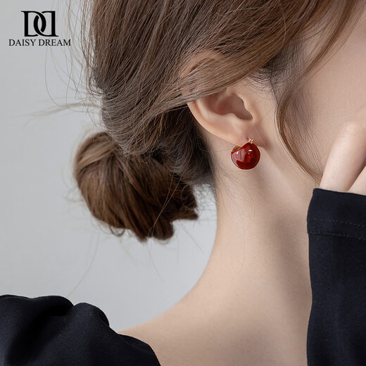 DAISY DREAM temperament red light luxury earrings high-end 2025 new hot style ear buckles and ear studs women's niche unique design earrings red semi-circle earrings