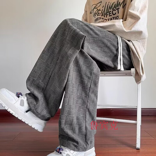 鲁宾克直筒灯芯绒裤子男春秋季新款潮牌运动卫裤宽松阔腿休闲裤 2483黑色 XL （建议125-135斤）