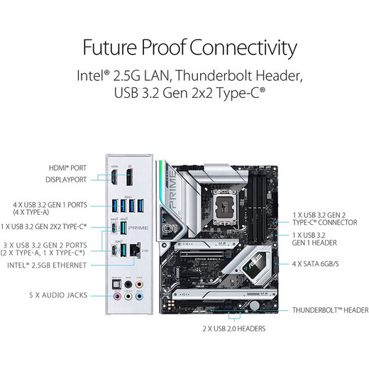 ASUS 华硕 PRIME Z690-A 主板 AURA RGB灯效 DDR5 ATX主板 英特尔 2.5 Gb LAN、USB 3.2 Gen 2