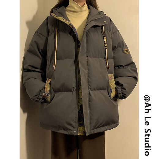 AEMAPE RETRO WINTER COTTY COUNTY para hombres y mujeres Bear Jacquard Chaqueta con capucha con capucha Chaqueta de niño engrosada de moda M6636 M6636 Negro (chaqueta de algodón de tres barras) M [Recomendado: 90-110Jin [Jin iguala aproximadamente 0.5 kg]]