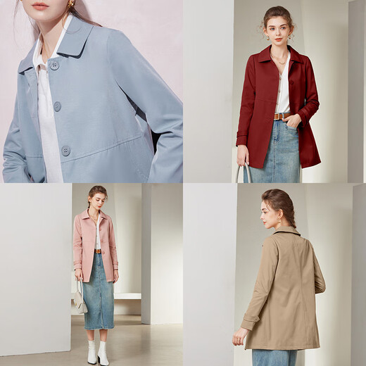 Klassische Geschichte (Jane Story) Einfache und elegante Mittellänge-Trenchcoat für Frauen 2025 Neue Spring High-End-Feste Farbe Dünner Grabenschicht kleiner Menschen Pink M