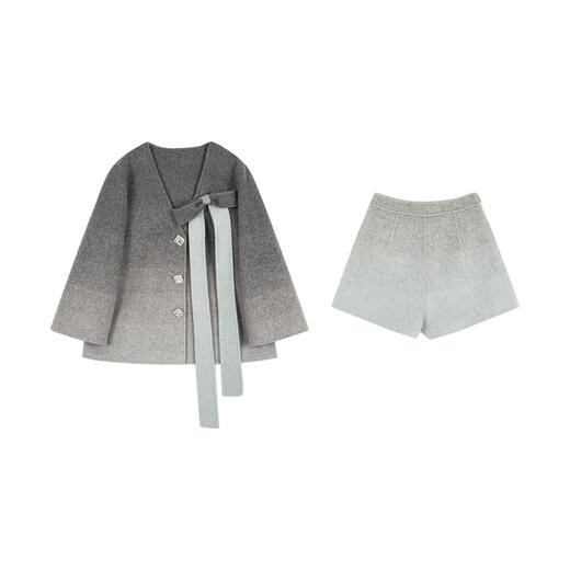 Dupipitao original gray tone movie autumn and winter French gradient fur collar light luxury coat shorts jacket + shorts + fur collar S