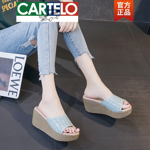 Cartelo High-End-Sandalen für Frauen Sommer 2025 Neue Hohlschiff-Flip-Flop Echtes Lederschwamm Kuchen Sohle Abnutzung Dick-Soled-Pantoffeln A6210 White 39 39