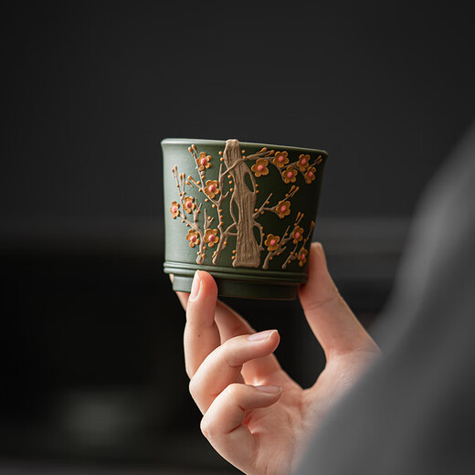 SUSHI CERAMICS raw purple sand green clay plum blossom cup Chen Ruiling's work master cup tea cup Kung Fu cup companion gift box