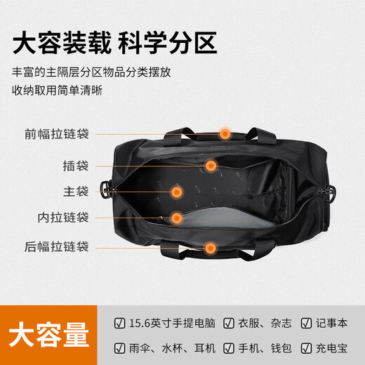 POLO travel bag men's handbag men's luggage bag fitness bag large capacity business trip sports luggage bag black