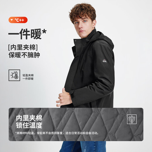 Navigare Italian dinghy men's cotton coat autumn and winter detachable hooded jacket casual quilted commuter jacket black XL size