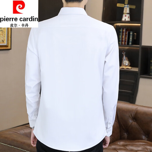 Pierre Cardin spring and autumn long-sleeved shirt men's business casual light luxury anti-wrinkle stretch bamboo fiber shirt formal solid color gray XL suitable for 125-140Jin Jin equals 0.5 kg