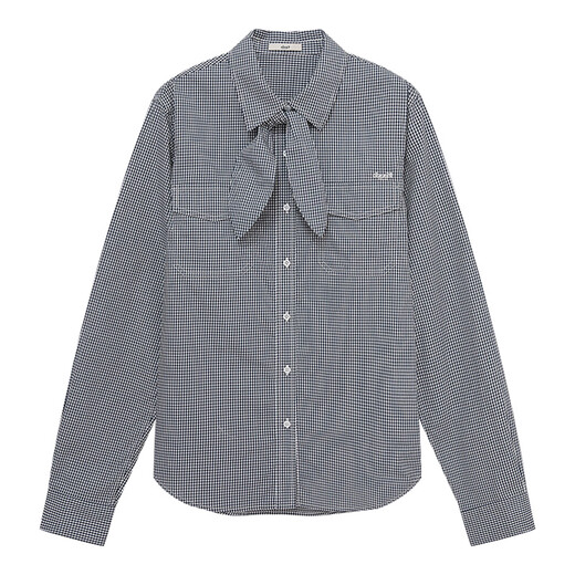 DZZIT Liu Haocun's same style Disu long-sleeved shirt 2025 winter new plaid tie top for women 3J4C4113T dark blue XS